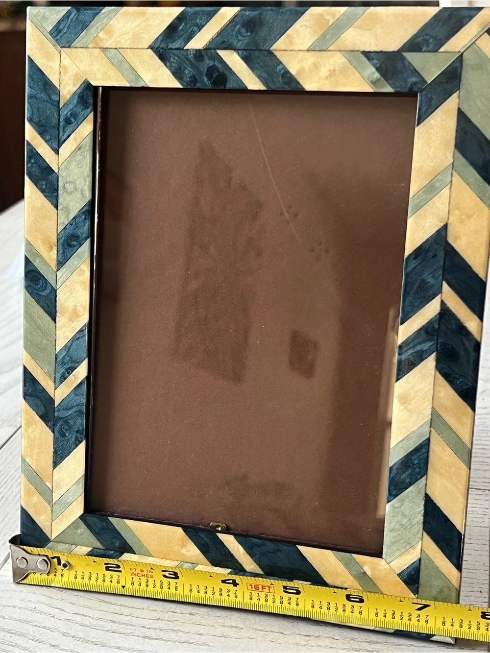 Natalini Italian Chevron Bone Inlay Picture Frame - Blue & Cream